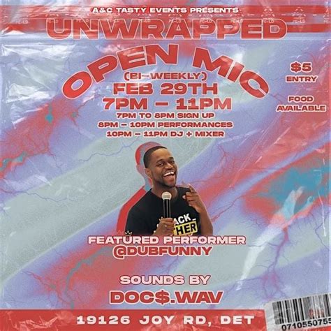 Unwrapped Open Mic - Headlined by Dub Funny!, A & C Tasty Events, Joy ...