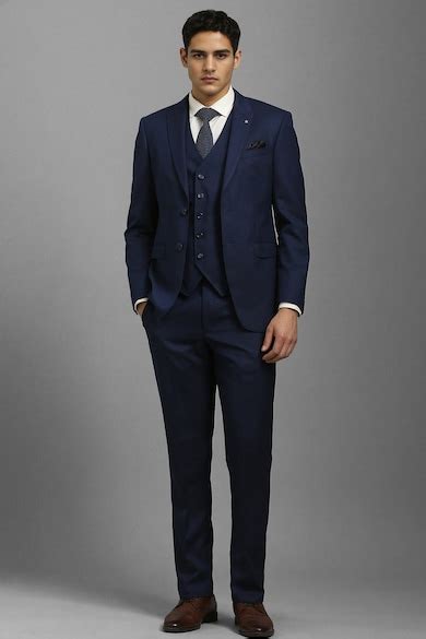 Buy Men Navy Textured Formal Three Piece Suit Online - 39948489 | Louis ...