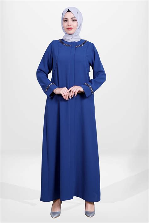 Indigo Embroidered Abaya - Beyza | ElbiseBul