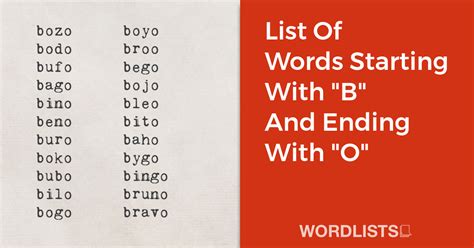 List Of Words Starting With "B" And Ending With "O"