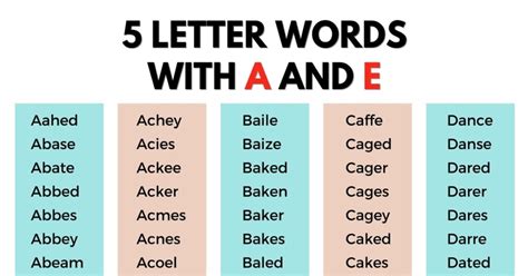 1700+ Useful 5 Letter Words with A and E in English • 7ESL