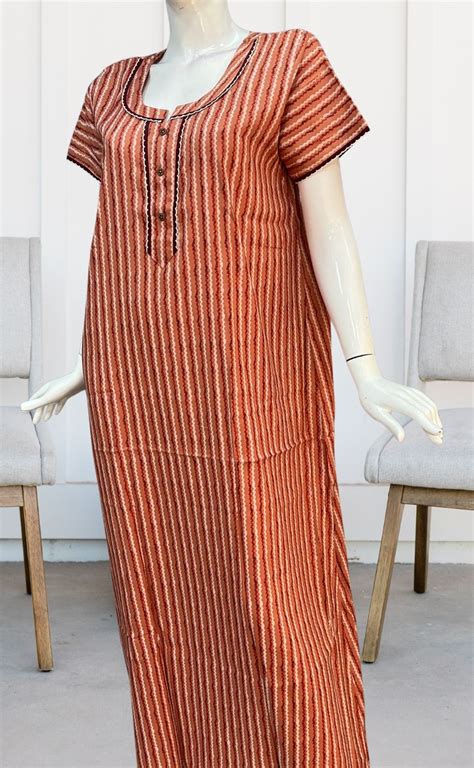 Peach Stripes Spun Nighty. Flowy Spun Fabric | Laces and Frills