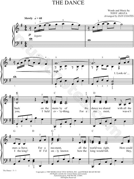 Garth Brooks "The Dance" Sheet Music in G Major (transposable ...