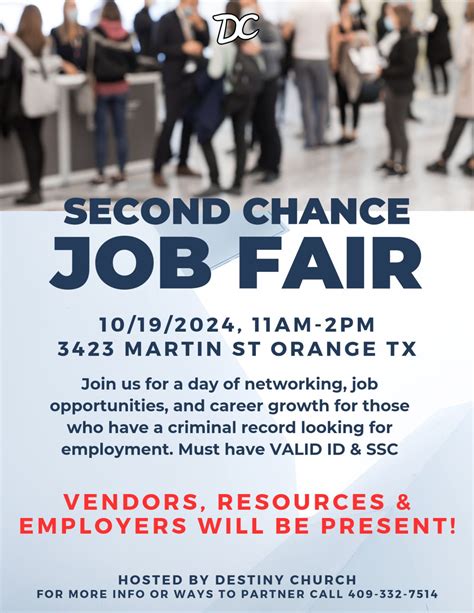 Second Chance Job Fair 10/19/2024, 11AM-2PM 3423 Martin St Orange Texas Join us for a day of ...