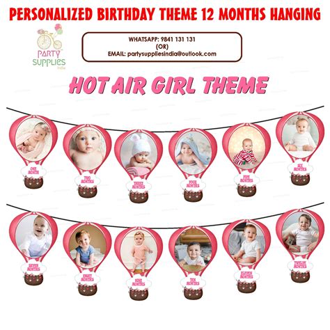 Hot Air Girl Theme 12 Months Photo Banner | Birthday Party Supply ...