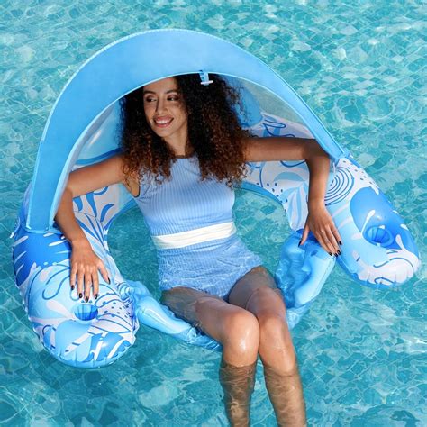 SYNCFUN XL Pool Lounge Chair with Canopy, Inflatable Floatie with Drink ...