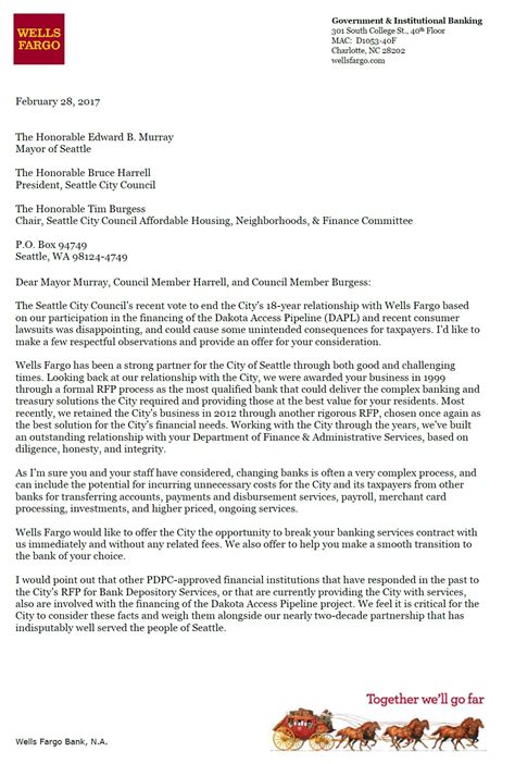 Wells Fargo sends new letter to city, offers to end contract early