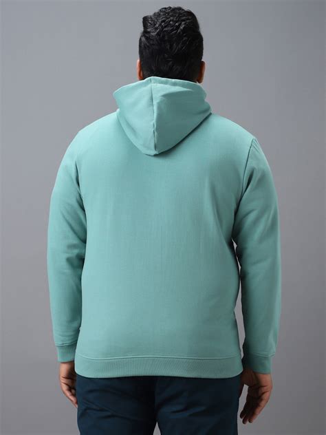 Plus Men's Green Cotton Solid Zippered Hooded Neck Sweatshirt – Urbano ...