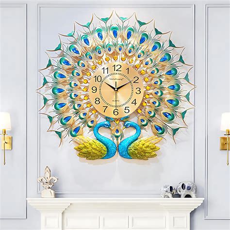 WJIEH Elegant 28-inch Blue Metal Peacock Wall Clock for India | Ubuy