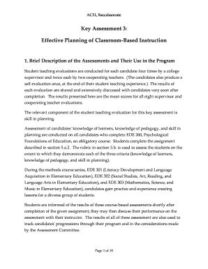 Fillable Online Key Assessment 3 -- Effective Planning of Classroom ...