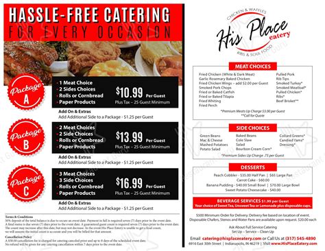 Menu at His Place Eatery - Chicken & Waffles, BBQ & Soul Food ...