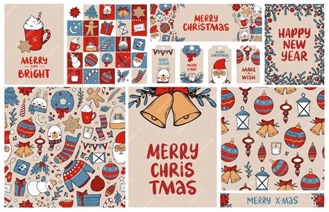 Premium Vector | Christmas set of cards labels banners posters seamless ...
