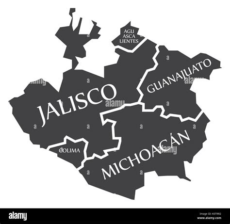Aguascalientes - Jalisco - Colima - Guanajuato - Michoacan Map Mexico ...