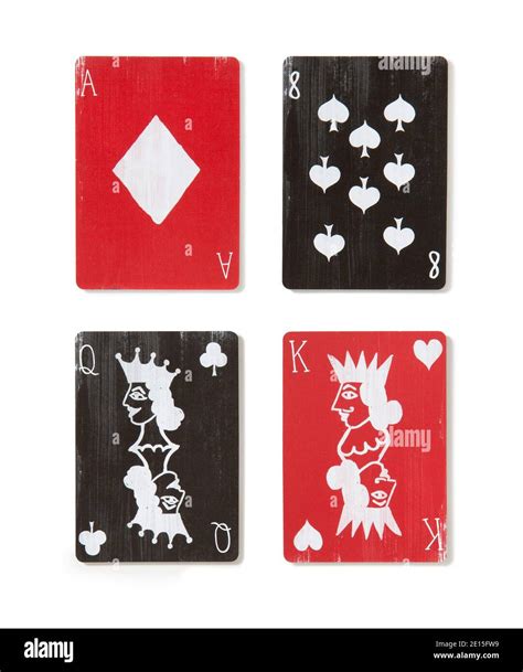 Red and black playing cards photographed on a white background Stock ...