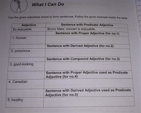 What I Can Do Use the given adjectives below to form sentences. Follow ...