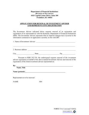 Fillable Online FORM 33-h-1 (revised 5/2002) Department of Financial ...