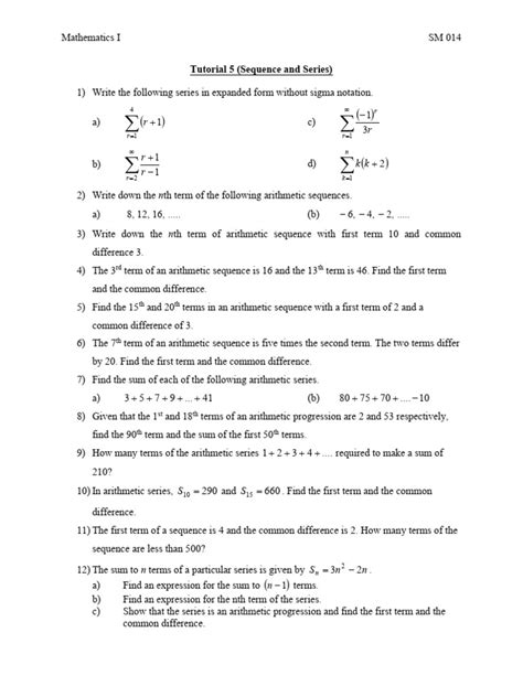 Series and Sequences From Maths Tutor 的图像结果