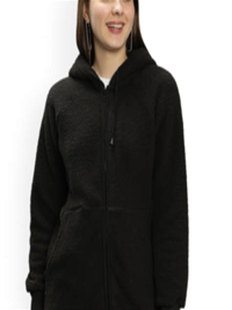 Buy NUEVOSDAMAS Women Black Fleece Hooded Tailored Jacket - Jackets for ...