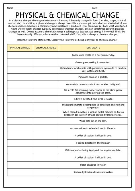 Physical And Chemical Properties And Changes Worksheet - Adriansonfifth