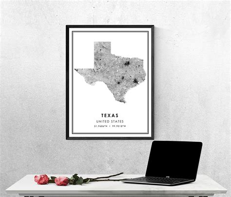 Texas US State United States map print poster canv... – Grandado