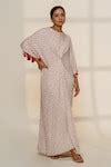 Buy White Gingham Tassels Round Neck Bandhani Print Front Knot Kaftan ...