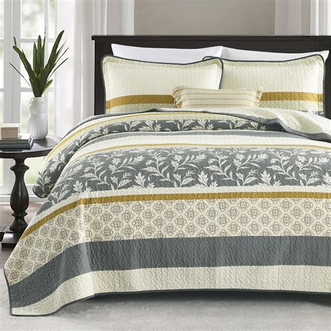 Y-PLWOMEN 100% Cotton Quilt Queen Size - Gray Striped Lightweight Quilt ...