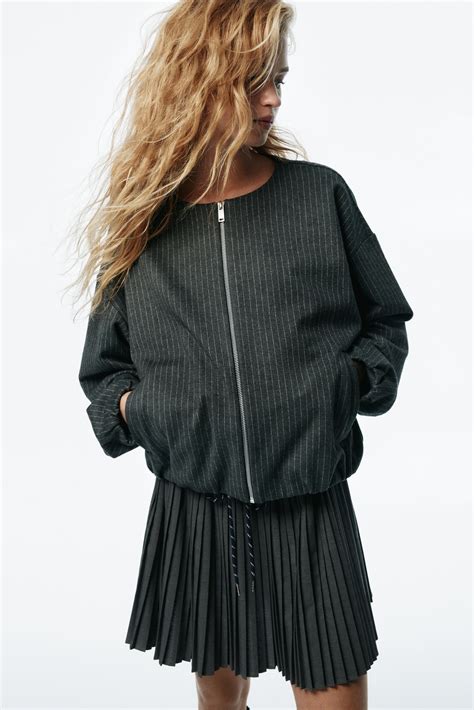 Oversized jersey jacket - Grey marl/Pinstriped - Ladies | H&M IN