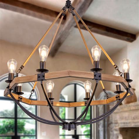 TOCHIC Farmhouse Chandelier,38" Rustic Chandeliers for Dining Living ...