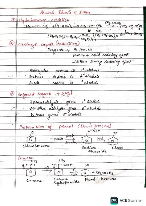 Alcohols, Phenols & Ethers: Key Reactions and Preparations - Studocu