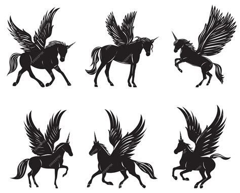 Premium Vector | Black silhouette set of unicorns isolated vector