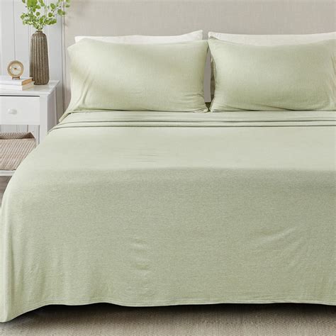 Amazon.com: 4 Piece Jersey Knit King Cotton Blend Light Green Sheet Set ...