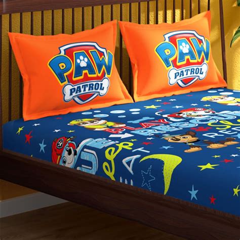 Buy PORTICO License Blue Paw Patrol Printed Cotton Super King Bedsheet ...