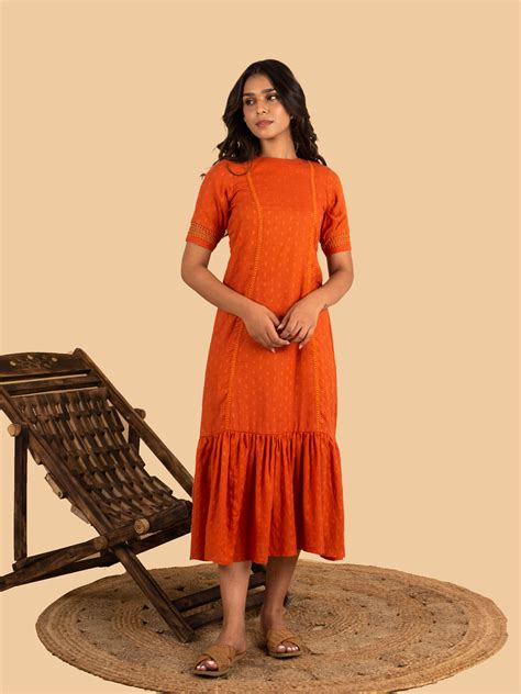 Gather Dress in Orange – Triveni Dhir Label