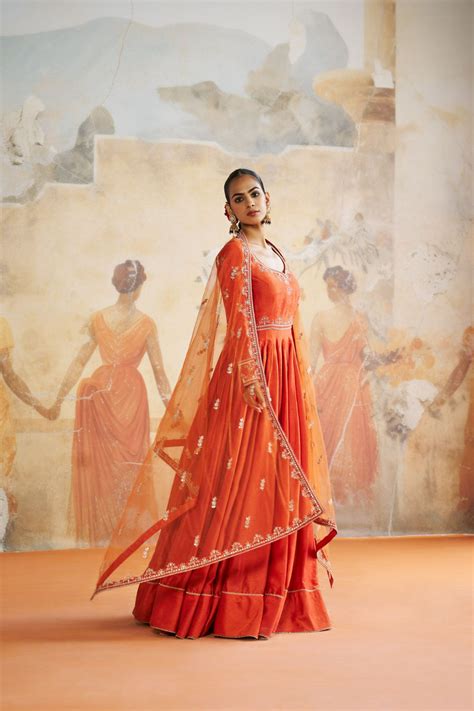 Tangerine anarkali set