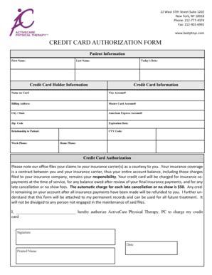 Fillable Online Credit card authorization form - ActiveCare Physical ...