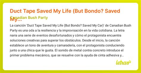 Significado de la canción Duct Tape Saved My Life (But Bondo? Saved My ...