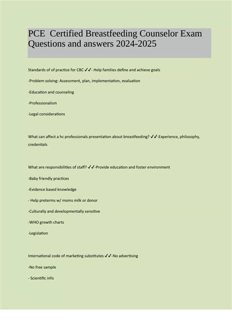 PCE Certified Breastfeeding Counselor Exam Questions and answers - PCE ...