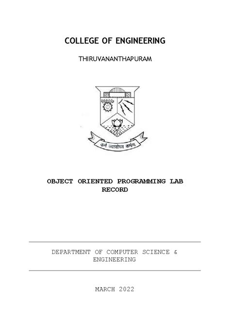 OOP Record Complete - COLLEGE OF ENGINEERING THIRUVANANTHAPURAM OBJECT ...