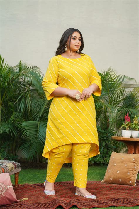 Purchase Yellow Two-Piece Leheriya Kurta Set with Pants | NR ...