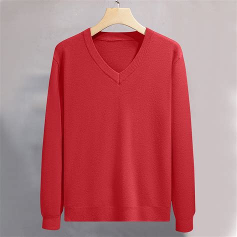 Zynviq Red Men's Casual Sweater V Neck Oversized Solid Long Sleeve ...