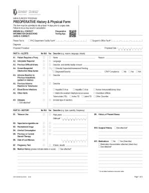 Pre Op History And Physical Form - Fill and Sign Printable Template Online