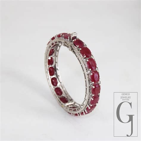 1pc White Finish Red Ruby Bangle Rosecut Pave Diamond Bangle Bracelet ...