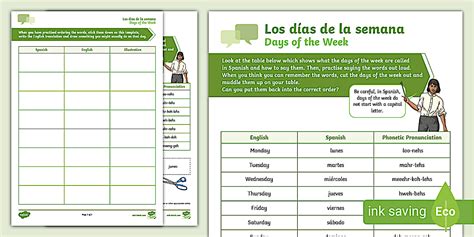 Spanish: Days of the Week Say and Arrange