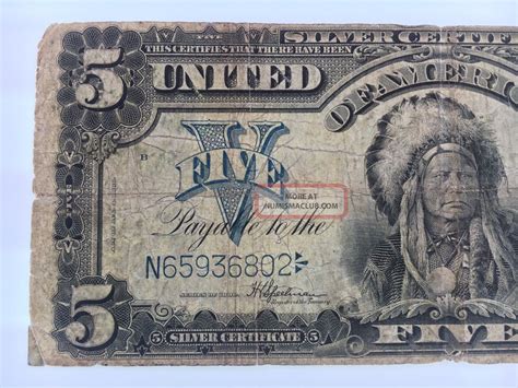 United States 1899 $5 Five Dollar Silver Certificate Indian Chief