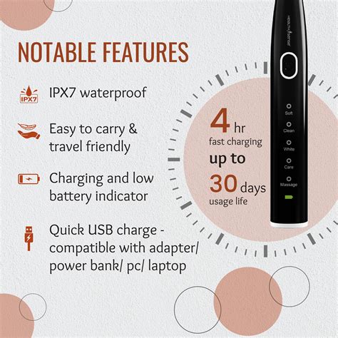 Electric Toothbrush Rechargeable Sonic Brush for Adult | 4 Brush Heads ...