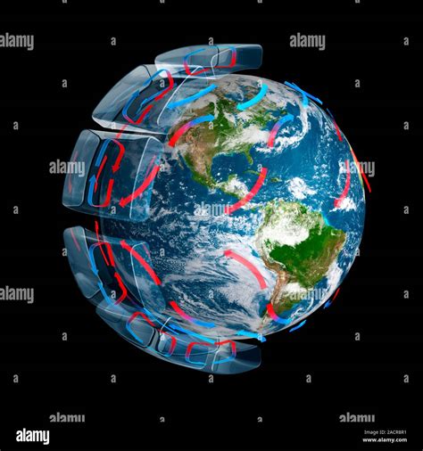 Global winds. Computer artwork showing the path of the prevailing and ...