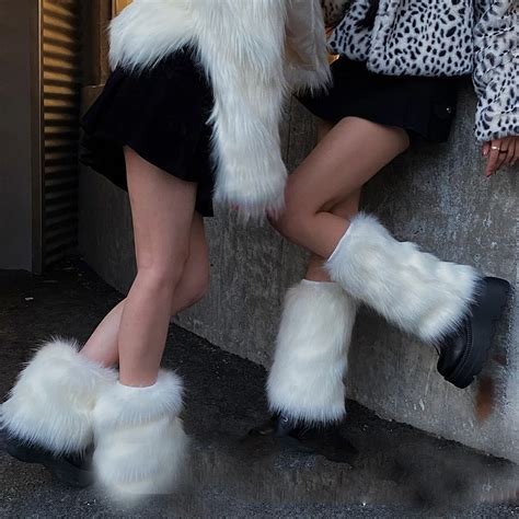 White-Faux-Fur-Leg-Warmer-Sock-Leggings-Winter-Jk-Gothic-Boots-Socks ...