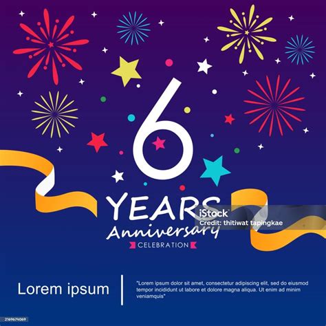 6th Years Anniversary Celebration Isolated With Ribbon Stars And ...