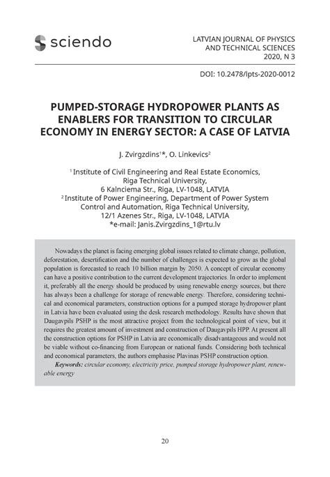 Pumped-Storage Hydropower Plants as Enablers for T - LATVIAN JOURNAL OF ...