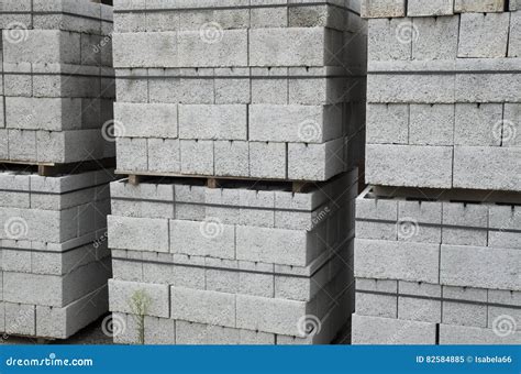 Several Pallets of Concrete Blocks Closeup Stock Image - Image of ...